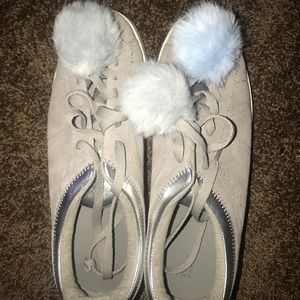 Brand New Grey Zara Lace Up Pom Pom Sneakers